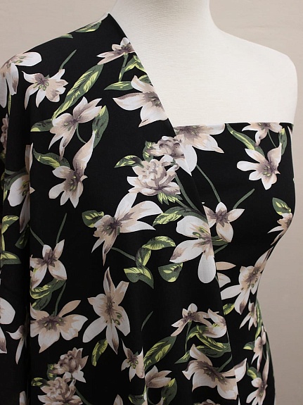 Штапель "Сладкое благоухание" цв.черный, ш.1.45м, вискоза-100%, 100гр/м.кв