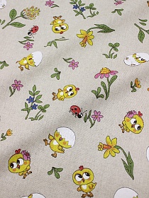 Полулен "Цыпленок Цыпочка" (на суровом), ш.1.5м, лен-30%, хлопок-70%, 140гр/м.кв