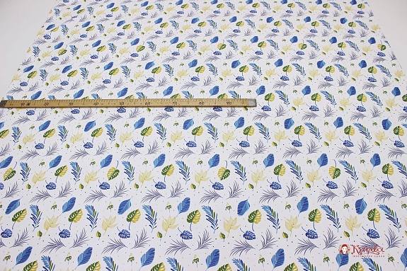 Сатин "Тропический ветерок" цв.синий, ш.1.61м, хлопок-100%, 120гр/м.кв