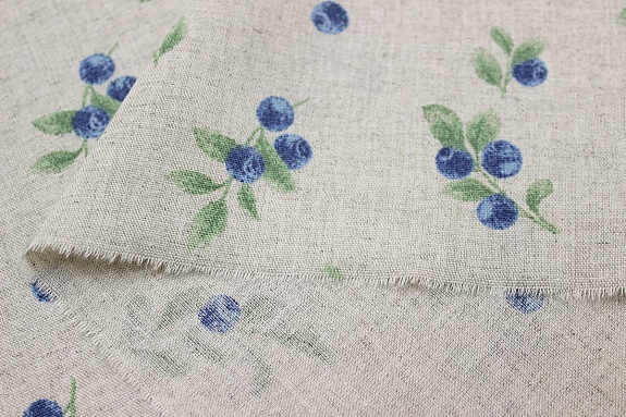 Мерный лоскут - Полулен "Черника - веточки" (на суровом), ш.1.5м, лен-30%, хлопок-70%, 147гр/м.кв