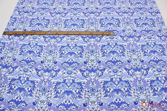 Рогожка "Райские птички" цв.синий на белом, шир.1.5м, хлопок-100%, 180гр/м.кв