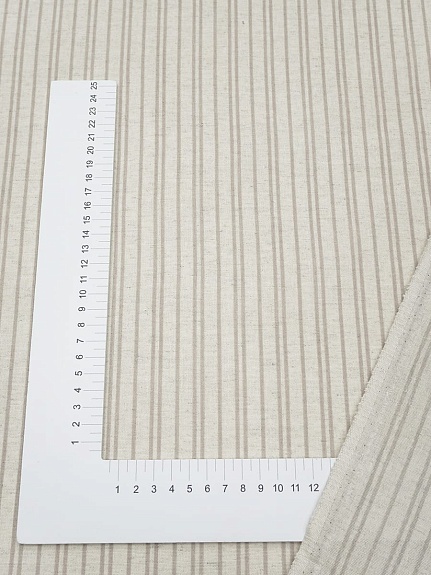 Полулен "Бежево-кофейные полоски" (на суровом), ш.1.5м, лен-30%, хлопок-70%, 140гр/м.кв