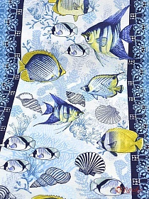 Вафельное полотно (холст) "Морские рыбки", ш.0.5м, хлопок-100%, 165гр/м.кв