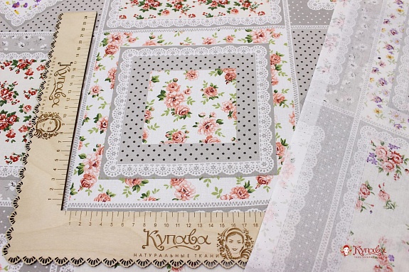 Поплин "Платочный пэчворк - цветы", (комп), ш.2.2м, хлопок-100%, 110гр/м.кв