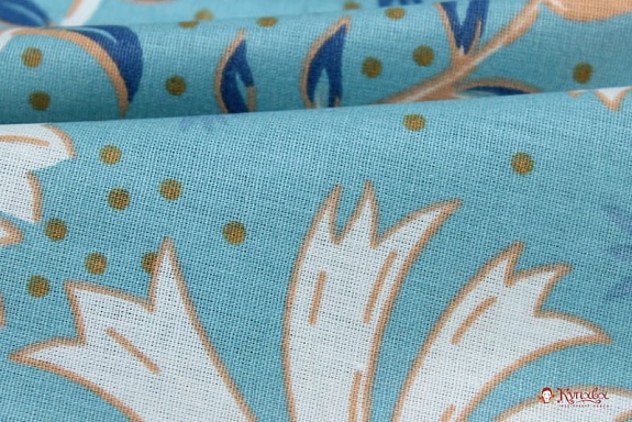 Поплин "Сказочные васильки на винтажно-бирюзовом", ш.2.2м, хлопок-100%, 110гр/м.кв