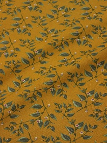 Хлопколен "Цветущие веточки" цв.темная горчица, ш.1.5м, лен-20%, хлопок-80%, 130гр/м.кв