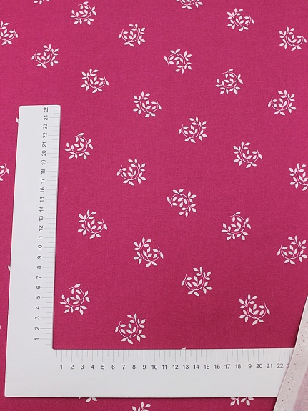 Сатин кардный набивной "Белые веточки на малиновом", СОРТ2, ш.1.0м, хлопок-100%, 150гр/м.кв