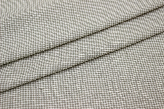 Полулен "Мелкая бежевая клетка", ш.1.5м, лен-55%, хлопок-45%, 140гр./м.кв