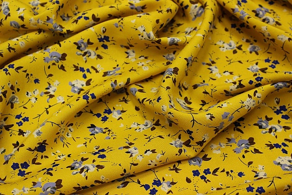 Штапель Премиум "Цветочная грация" цв.горчично-желтый, ш.1.44м, вискоза-100%, 120гр/м.кв