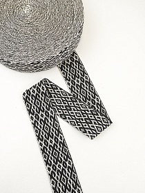 Лента тканая для поясов, 50мм Суровый орнамент на черном