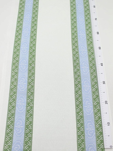 Холст полотенечный жаккард "Ромбы на белом с каймой" цв.голубой/зеленый, ш.0.5м, лен-30%, хл-70%