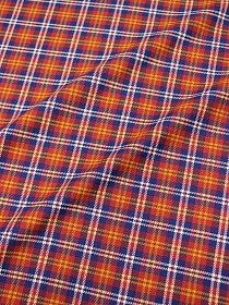 Пестрядь "Сине-бело-желтая клетка на красном", ш.1.4м, хлопок-100%, 200гр/м.кв