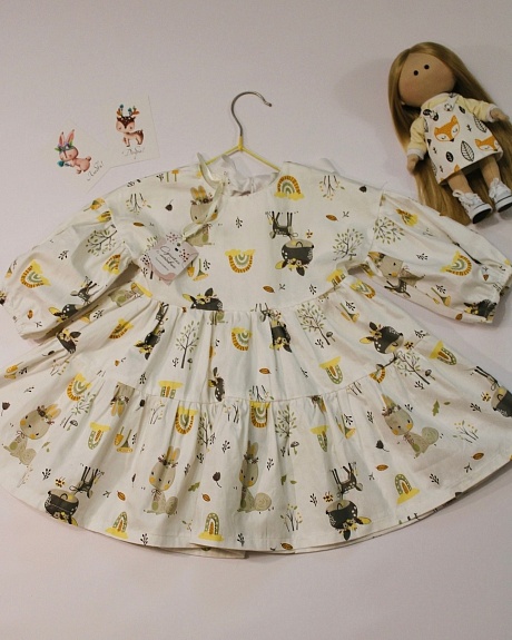 Детское платье из сатина "Лесные зверюшки"