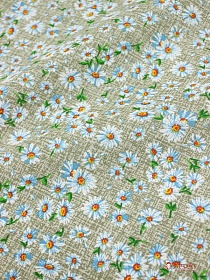 Бязь "Ромашки на серо-бежевом хаки", ш.1.5м, хлопок-100%, 120гр/м.кв