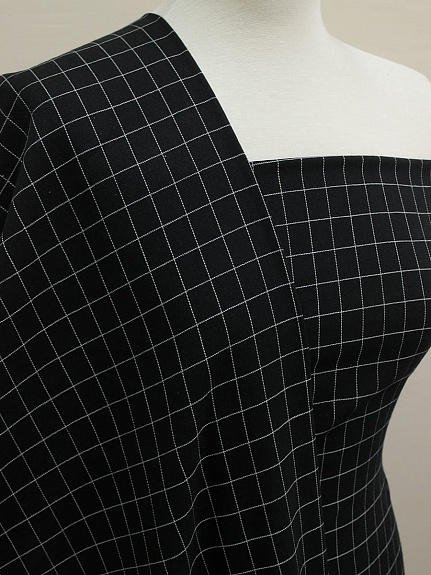 Пестрядь "Крупная клетка(22*18 мм) на черном-2", ш.1.4м, хлопок-95%, п/э-5%, 160гр/м.кв