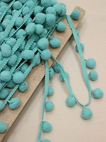 Тесьма "Помпоны" цв.мятно-бирюзовый, шир.тесьмы без помпона-10мм; помпон Ø-20мм, п/э-100%