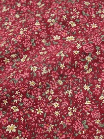 Теплый хлопок "Розовый сад на бордово-красном", ш.1.45м, хлопок-100%, 140гр/м.кв