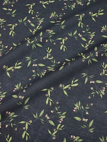 Батист "Веточка с цветами на черно-графитовом", ш.1.4м, хлопок-100%, 75гр/м.кв