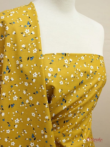 Импорт. хлопок "Цветочная полянка" цв.горчичный, ш.1.62м, хлопок-100%, 120гр/м.кв