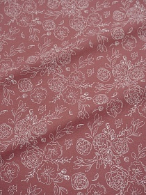 Теплый хлопок "Букеты пионов на светлом кораллово-брусничном", ш.1.5м, хлопок-100%, 160гр/м.кв