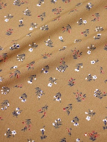 Штапель "Весенние букетики на карамельно-коричневом", ш.1.43м, вискоза-100%, 110гр/м.кв
