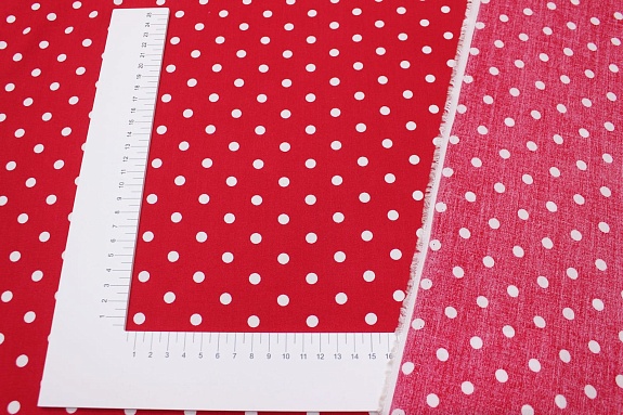 Штапель "Белый горох (7мм)" цв.красно-малиновый, ш.1.44м, вискоза-100%, 90гр/м.кв