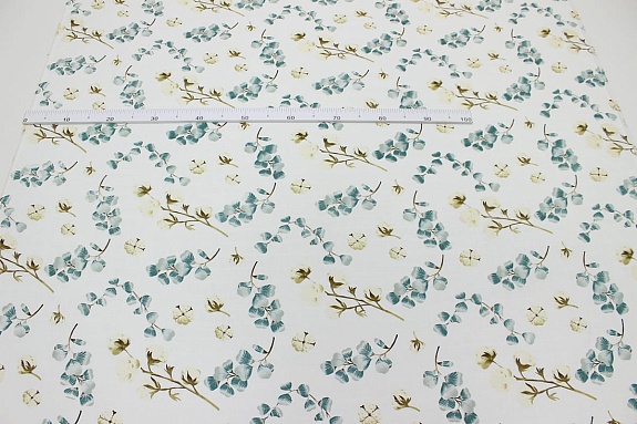 Муслин двухслойный "Веточки хлопка", ш.1.35м, хлопок-100%, 100гр/м.кв