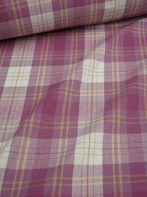 Фуле "Клетка" цв.лилово-розовый/сливочный, ш.1.45м, хлопок-100%, 140гр/м.кв