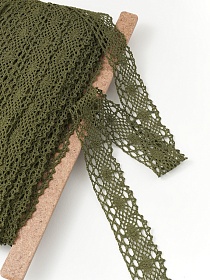 Кружево цв.темный хаки, ш.40мм, хлопок-90%, п/э-10%, рис.142/32