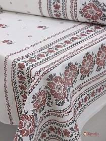 Мерный лоскут (ткань в отрезах) Рогожка "Вышиванка (красная на белом)", ш.1.5м, хлопок-100%, 165гр/м.кв