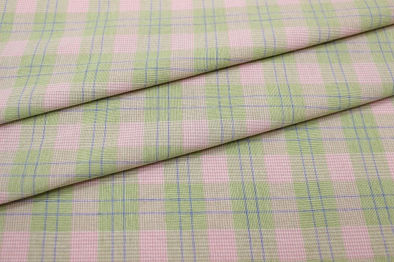 Вареный (стираный) хлопок "Тройная клетка" цв.фисташковый/розовый, ш.2.5м, хлопок-100%, 125гр/м.кв