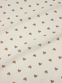 Муслин двухслойный с эф.жатости "Бежевые сердечки" цв.сливочный, ш.1.35м, хлопок-100%, 120гр/м.кв