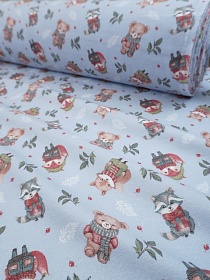 Фланель "Лесная прогулка" цв.голубой, ш.0.95м, хлопок-100%, 180гр/м.кв