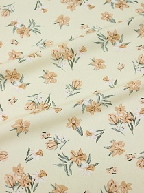 Штапель "Нарциссы на молочном", ш.1.45м, вискоза-100%, 100гр/м.кв