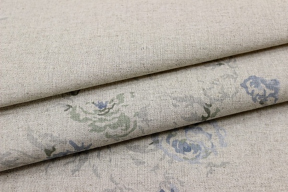 Мерный лоскут (ткань в отрезах) - Полулен "Поллианна (голубые цветы)" (на суровом), ш.1.5м