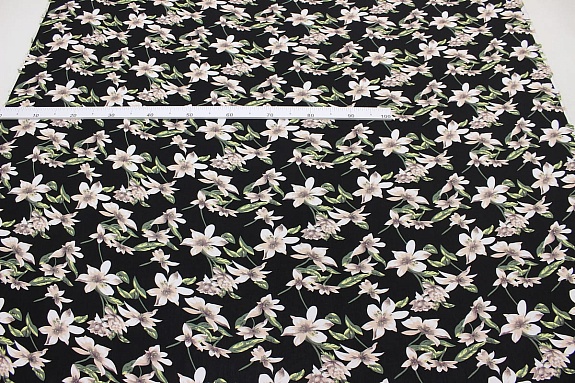 Штапель "Сладкое благоухание" цв.черный, ш.1.45м, вискоза-100%, 100гр/м.кв