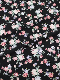 Штапель Премиум "Винтажные букетики из роз на черном", 1.45м, вискоза-100%, 110гр/м.кв