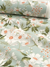 Ткань Дак "Луговые мечты" цв.мятный, ш.1.8м, хлопок-65%, п/э-35%, 200гр/м.кв