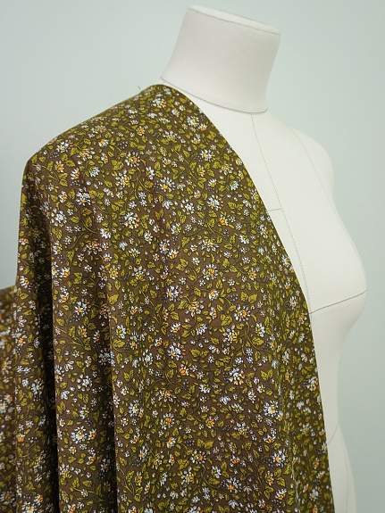 Импорт. хлопок "Сказочный вьюнок на зеленом хаки", СОРТ2, ш.1.5м, хлопок-100%, 110гр/м.кв