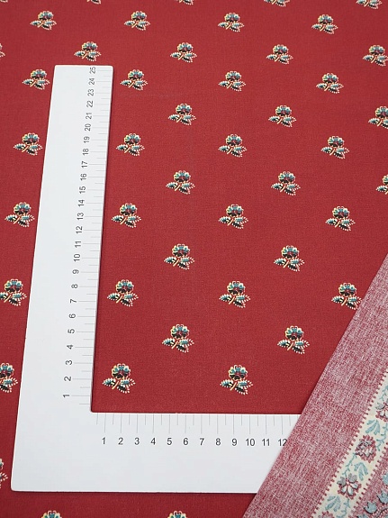 Крой Барановский платок "Аксиния" с узорным купоном, цв.красный терракот, хл-100%, 1м*1м