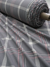 Вареный (стираный) хлопок "Клетка (цв.белый/розовый) на сером", ш.2.5м, хл-100%, 120гр/м.кв