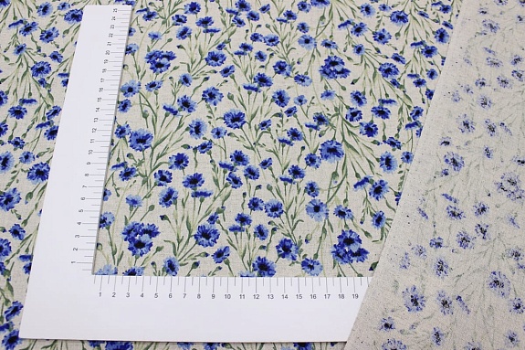 Полулен "Душистые васильки" (на т.суровом), ш.1.5м, лен-30%, хлопок-70%, 140гр/м.кв