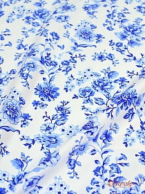 Плотный хлопок "Голубые цветы на белом", ш.1,5м, хл-100%, 170гр/м.кв