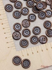 Пуговица темно-коричневое дерево (светлый ободок),18мм, 4 отверстия