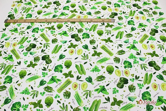 Вафельное полотно "Овощной микс на белом", ВИД2, ш.1.5м, хлопок-100%, 150гр/м.кв