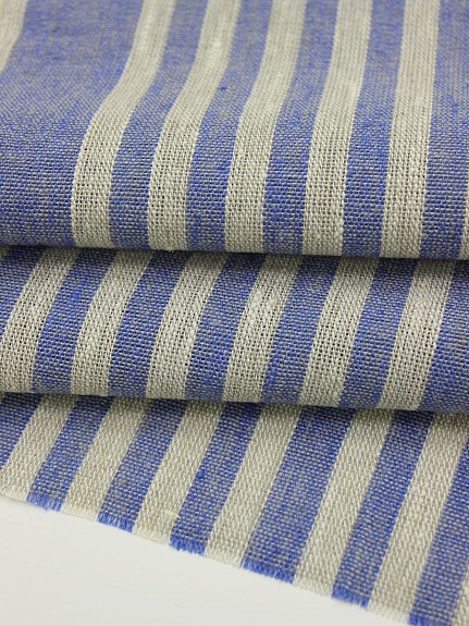 Холст-дорожка "Полоски синие" цв.натуральный, ш.0.5м, лен-100%, 305гр/м.кв