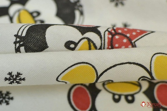 Трикотаж Кулир.гладь "Пингвинята со снежинками на молочном", 1.94м(0,97м*2,чулок), Карде