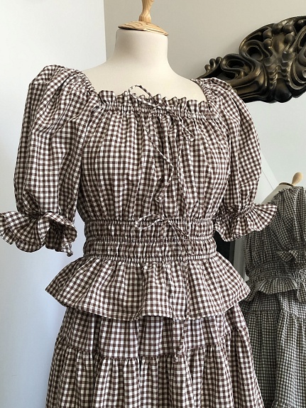 Комплект из вареного хлопка в клетку в коричневом цвете