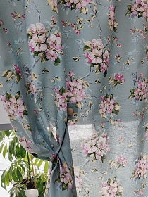 Рогожка "Яблоневый цвет на винтажном серо-мятном", СОРТ2, ш.1.5м, хлопок-100%, 165гр/м.кв