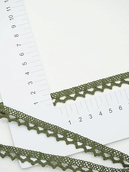 Кружево цв.темный хаки, ш.10мм, хлопок-90%, п/э-10%, 10м, рис.075/32